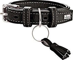 Hunter Cannes Hundehalsband, Leder, Nappaleder, weich, edel, elegant, 35 XS, schwarz