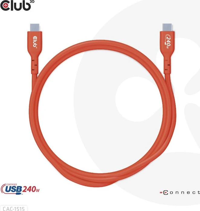 Club 3D USB-C 2.0 Kabel, 480Mb/s, 240W PD EPR, USB-C 2.0 Stecker auf USB-C 2.0 Stecker, 4m