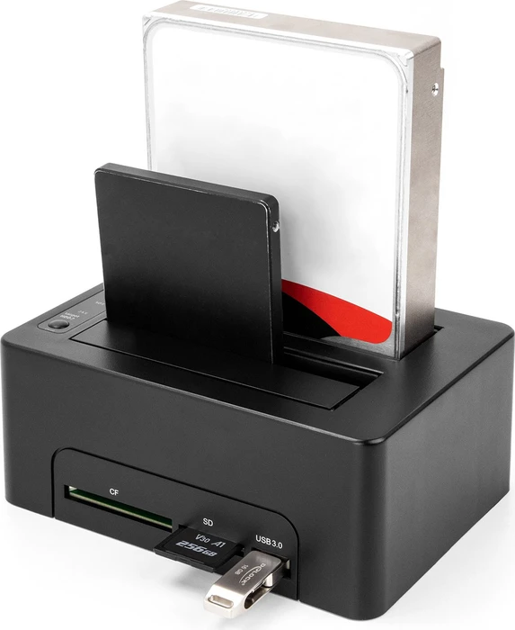 DeLOCK USB Dual Dockingstation mit Klon Funktion und Card Reader, SATA 6Gb/s, USB-B 3.0 [Buchse]
