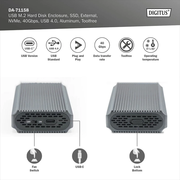 Digitus Festplattengehäuse für M.2 NVMe SSD, USB-C 3.2