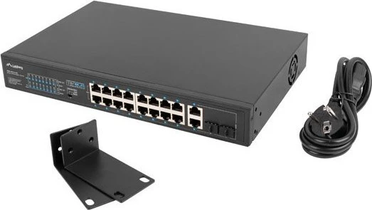 Lanberg RSFE Rackmount Switch, 16x RJ-45, 2x RJ-45/SFP, 250W PoE+