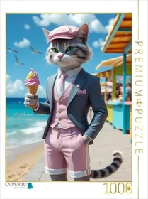 Calvendo Kater mit Eis im Sommeranzug - stilvolles Katzenmotiv am Strand