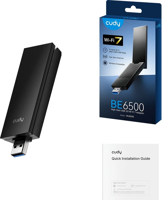 Cudy WU6500, 2.4GHz/5GHz/6GHz WLAN, Wi-Fi 7, BE6500, USB-A 3.0 [Stecker]
