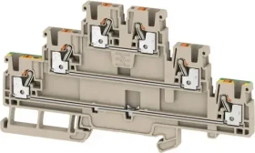 Weidmüller A3T 2.5 FT-FT-PE Durchgangs-Reihenklemme, Mehrstock-Reihenklemme, PUSH IN, 2.5 mm², 800 V, 24 A, dunkelbeige