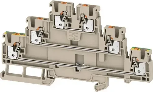 Weidmüller A3T 2.5 FT-FT-PE Durchgangs-Reihenklemme, Mehrstock-Reihenklemme, PUSH IN, 2.5 mm², 800 V, 24 A, dunkelbeige
