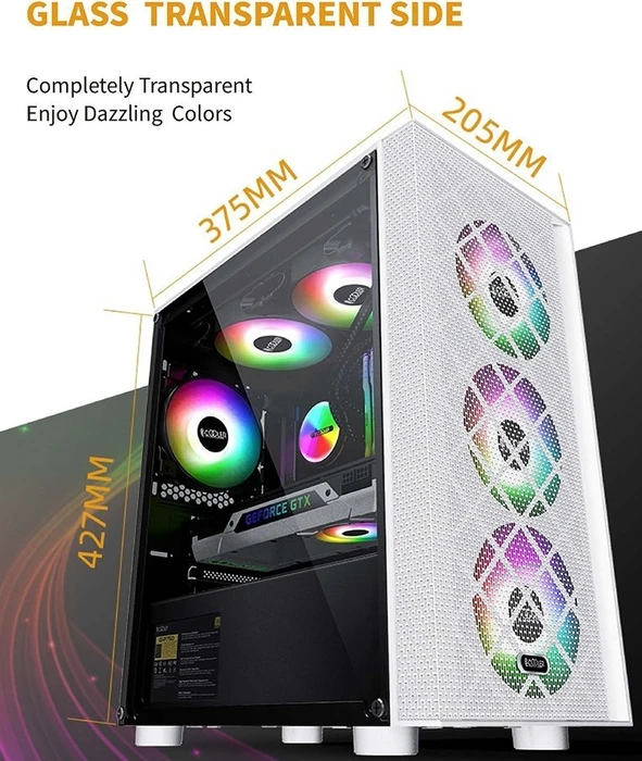PCCooler Platinum MM200 Mesh, schwarz, inkl. Lüfter, Glasfenster