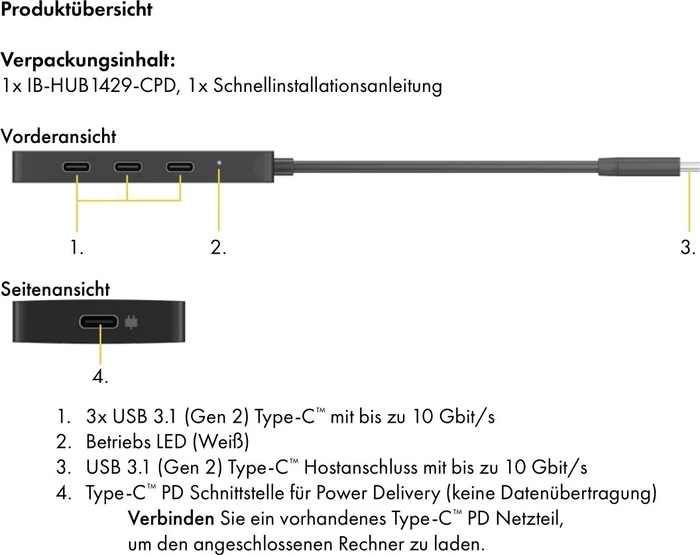 RaidSonic Icy Box IB-HUB1429-CPD USB-Hub, 3x USB-C 3.1, USB-C 3.1 [Stecker]