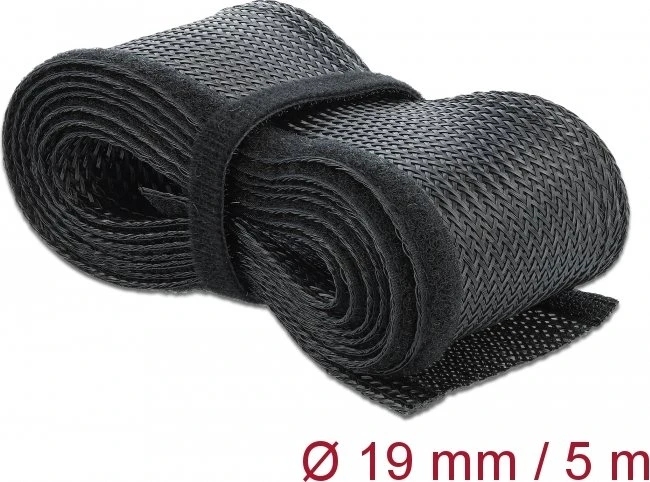 DeLOCK Geflechtschlauch mit Klettverschluss, 19mm, 5m, schwarz
