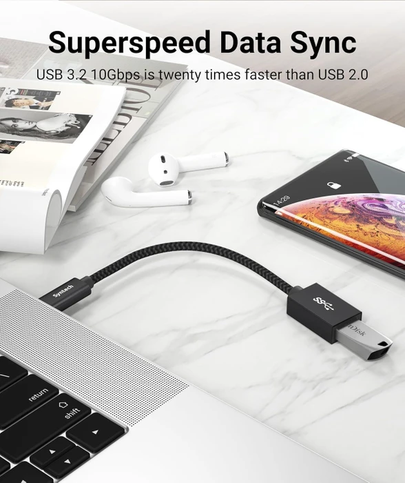 Syntech Adapterkabel, USB 3.1, 10Gb/s, USB-C [Stecker] auf USB-A [Buchse], schwarz, 17cm, 2er-Pack