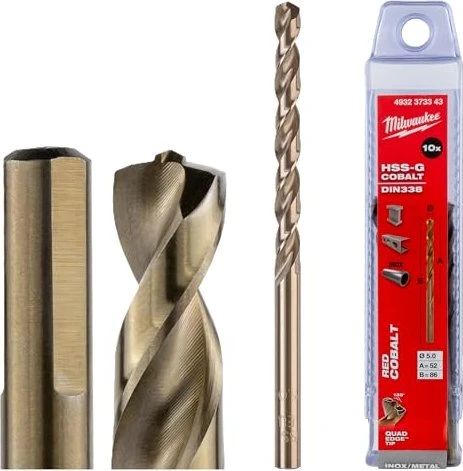 Milwaukee Red Cobalt HSS-G TiN Metallbohrer, 5x52x86mm, 10 Stück