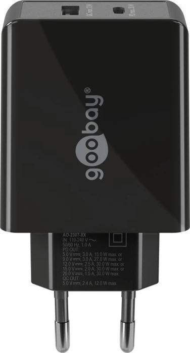Wentronic Goobay USB-C PD Dual-Schnellladegerät 30W schwarz