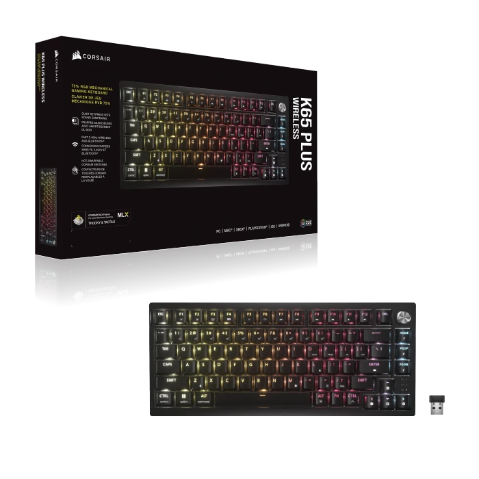 Corsair Gaming K65 Plus Wireless Tactile 75% RGB, schwarz, MLX FUSION, USB/Bluetooth, ES