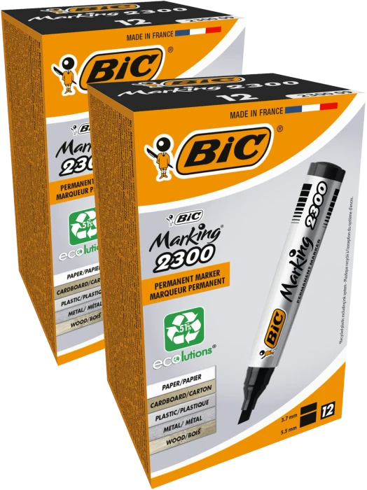 BIC Marking 2300 ECOlutions Permanentmarker Keilspitze 3.7-5.5mm schwarz, 24er-Pack, Box