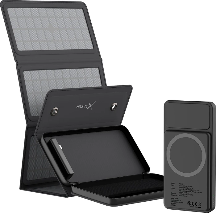XLayer Powerbank Wireless 10000mAh 2-in-1 Solarpanel schwarz
