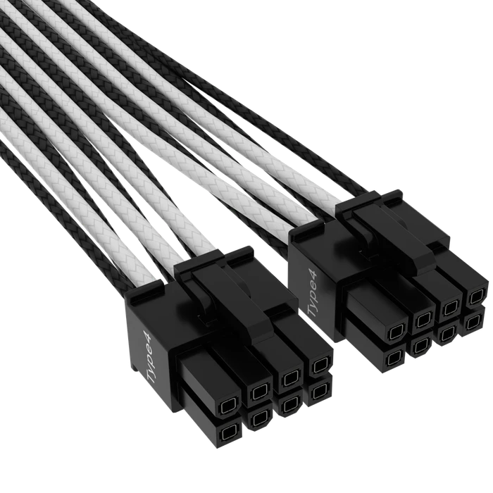 Corsair PSU Cable Type 4 - 600W PCIe 5.0 12VHPWR, 2x 8-Pin PCIe Stecker auf 16-Pin PCIe 5.0 12VHPWR Stecker, Adapterkabel, Premium Individually Sleeved, weiß/schwarz, 65cm