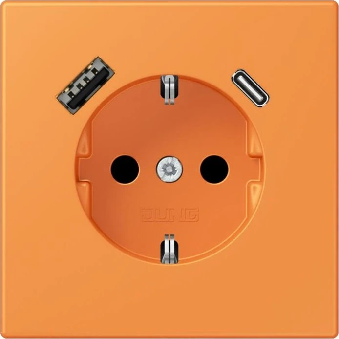 Jung Serie LS SCHUKO-Steckdose mit USB-Ladegerät Safety+, orange clair