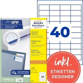 Avery-Zweckform Etiketten, 48.5x25.4mm, weiß, 100 Blatt (4000 Etiketten)