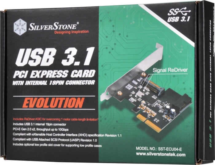 SilverStone ECU04-E ReDriver ASIC, 2x USB 3.1, PCIe x2