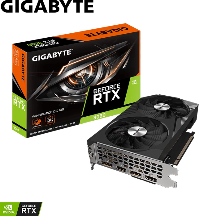 GIGABYTE GeForce RTX 3060 Windforce OC 12G (LHR) (Rev. 2.0), 12GB GDDR6, 2x HDMI, 2x DP