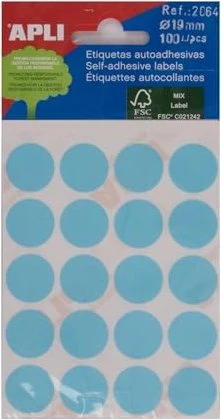 APLI Etiketten rund, 19mm, blau, 5 Blatt (100 Etiketten)