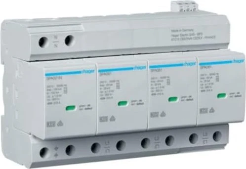 Hager Kombiableiter T1+T2 4P Uc 350V Iimp 25kA Up 1.5kV TNS/TT Fernmeldekontakt