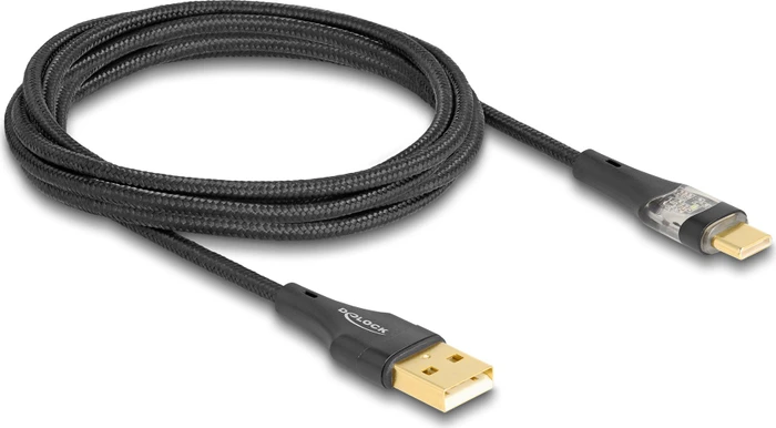 DeLOCK Adapterkabel, USB 2.0, 480Mb/s, 60W QC 3.0, USB-C [Stecker] auf USB-A [Stecker], schwarz, 2m
