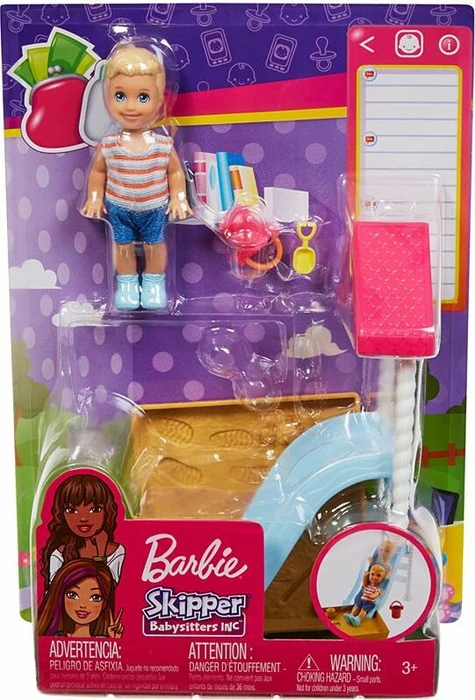 Mattel Barbie - Skipper Babysitters Inc. kleine Puppe mit Rutsche und Sandkasten Spielset