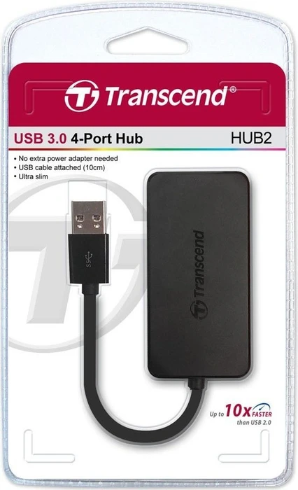 Transcend HUB2 USB-Hub, 4x USB-A 3.0, USB-A 3.0 [Stecker]