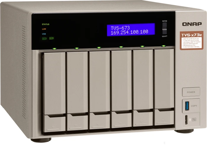 QNAP TVS-673e-4G 15TB, 4GB RAM, 4x RJ-45 1000Base-T, 4x USB-A 3.0