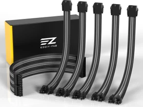 EZDIY-FAB Cable Extension Kit, 1x 24-Pin, 2x 4/8-Pin ATX, 3x 8-Pin PCIe, 18AWG, schwarz/grau (DE2-BG 18AWG soft 6P-300)
