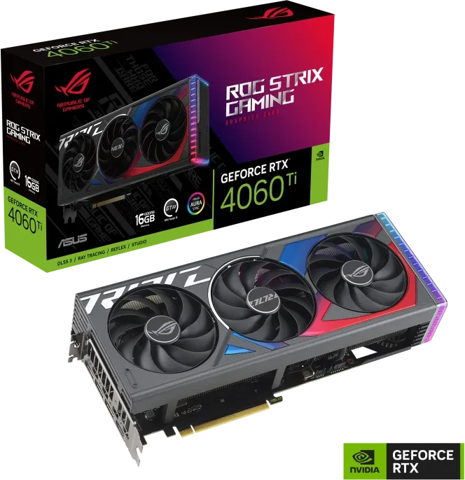 ASUS ROG Strix GeForce RTX 4060 Ti, ROG-STRIX-RTX4060TI-16G-GAMING, 16GB GDDR6, HDMI, 3x DP