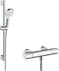 Hansgrohe Crometta Ecostat 1001 CL Thermostat und 65cm Brausestange Duschset chrom/weiß