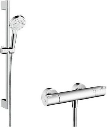 Hansgrohe Crometta Ecostat 1001 CL Thermostat und 65cm Brausestange Duschset chrom/weiß