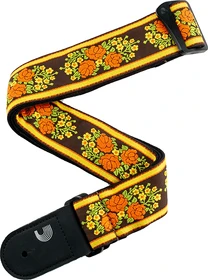 D'Addario Peace & Love Woven Guitar Strap Brown and Yellow