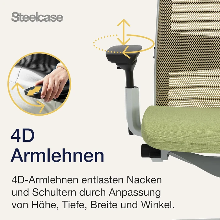 Steelcase Think Bürostuhl mit Armlehnen, beige/grün