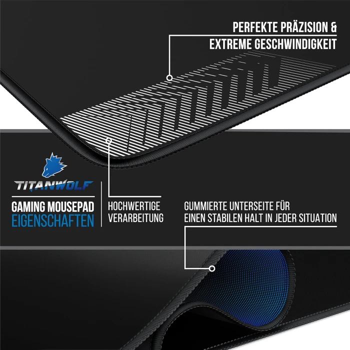 Titanwolf XXXL Übergröße Gaming-Mauspad, 1000x500mm, schwarz