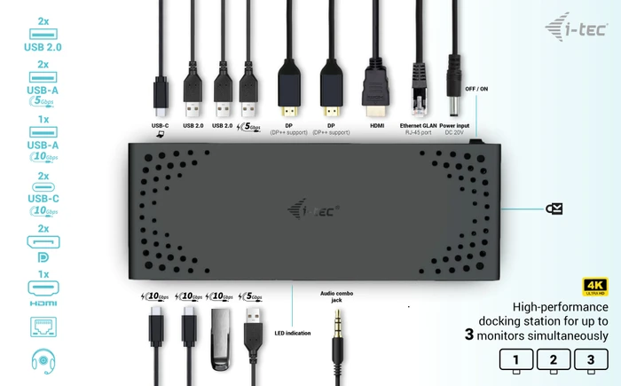 i-tec USB-C Triple Display Docking Station Gen 2 + Power Delivery 100W, USB-C 3.1 [Buchse]