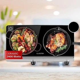 Klarstein Cookbuddy Glaskeramik-Kochfeld freistehend schwarz/silber