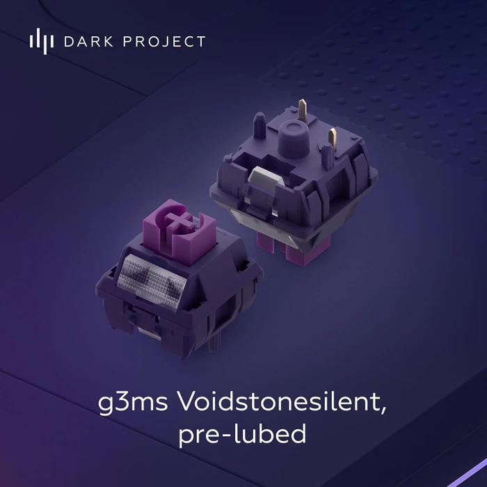 Dark Project ALU87B Celestial Gaming Keyboard, violett, LEDs RGB, g3ms Voidstone Silent, USB, DE