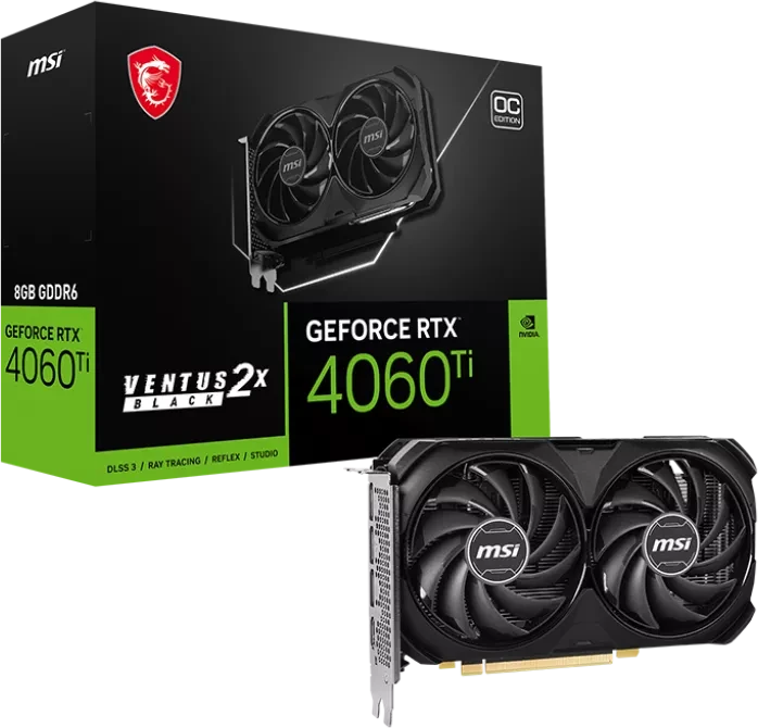 MSI GeForce RTX 4060 Ti Ventus 2X Black 8G OC, 8GB GDDR6, HDMI, 3x DP