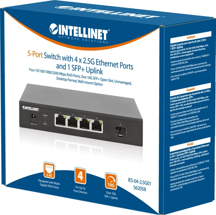 Intellinet Desktop 2.5G Switch, 4x RJ-45, 1x SFP+