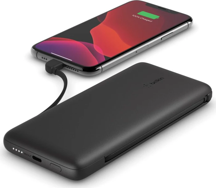 Belkin BoostCharge Plus 10K-USB-C-Powerbank mit integrierten Kabeln schwarz