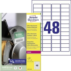 Avery-Zweckform Folienetiketten ultra resistent, 45.7x21.2mm, wetterfest, weiß, 40 Blatt (1920 Etiketten)