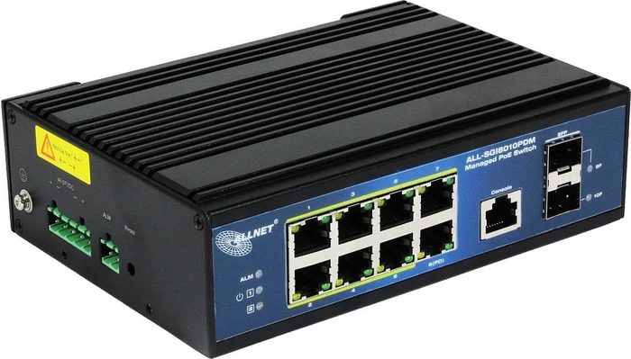 Allnet SGI Industrial Railmount Gigabit Managed Switch, 8x RJ-45, 4x SFP, 210W PoE++ PD