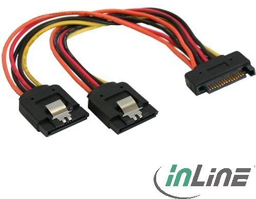 InLine SATA Buchse auf 2x SATA Stecker Y-Kabel mit Sicherheitslasche 0.15m