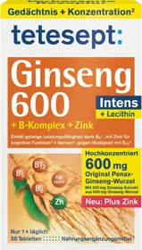 Tetesept Ginseng 600 + B-Komplex + Zink Filmtabletten, 30 Stück