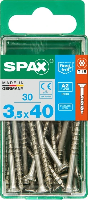 Spax Edelstahl rostfrei A2 4CUT T-STAR plus T10 Universalschraube, 3.5x40mm, 30 Stück