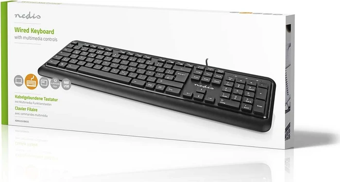 Nedis Multimedia Tastatur, schwarz, USB, DE