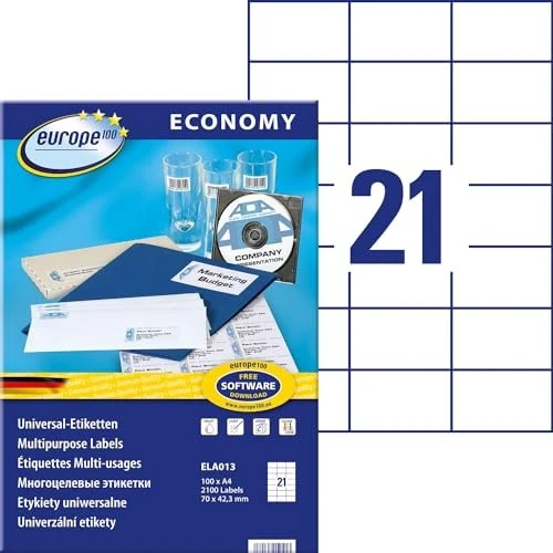 europe100 Etiketten, 70x42.3mm, weiß, 100 Blatt (2100 Etiketten)