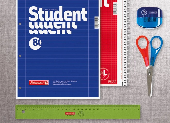 Brunnen Student Collegeblock für Linkshänder, Spirale rechts, A4, Lineatur 28, rot, 80 Blatt